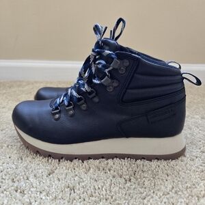 Merrell Women's Navy Blue Ankle Boots with Cream Midsole and Brown Outsole